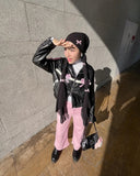 Black Bow Faux Leather Biker Jacket-Outfit