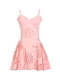Fongt Temperament Dress Women 2025 Summer New Fresh Sweet Wind Solid Color Hollow Design Short Sling