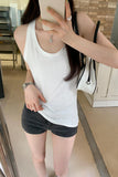 Version Of Solid Color Sling Vest Women's Summer New Design Sense Slim Thin Style Outside Wear Bottom Short