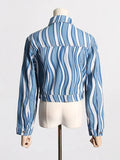Fongt Street Short Jacket Spring 2024 New Lapel Word Button Wave Color Women's Denim Jacket-Outfit