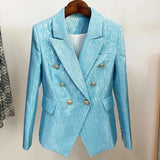 QUALITY Newest 2023 Designer Jacket Women's Double Breasted Lion Buttons Slim Fitting Shimmer