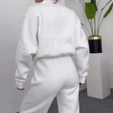 Fongt 20232 New Solid Color Zip Loose Hoodie Casual Versatile Trouser Suit-Outfit
