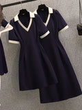 Women Summer Short Sleeve Dresses Office Ladies Elegant V Neck High Waist A-line Vestidos 2022 Fashion Female