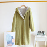 Lamb Wool Thick Warm Autumn Winter New Hooded Mid-Length Bathrobe Single Button Dressing Gown