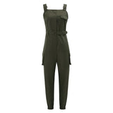 Jumpsuits Solid Fashion Casual Style Romper Cargo Pants Ladies Sleeveless Straps Belted Overalls With Pockets Female