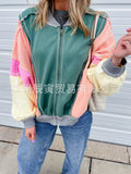 The Ins Hot Ladies Autumn Jacket Fresh Rainbow Color Pure Cotton Oversized Patchwork Baseball Suit-Outfit