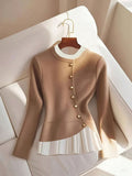 Fongt And Elegant Casual Knitted Jersey Fake Two Fashion Design Tops