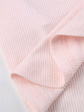 pink knit top with square neckline and lace