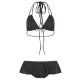 Fongt Girl Small Wave Dot Lotaf Side Bikini Set With Hanging Neck Irregularly Naked Beach Swimsuit