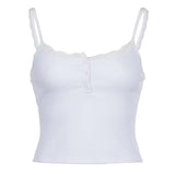 Spring And Summer New Women's Wear Solid Color Square Collar Buckle Knitting Gentle Wind Lace Splicing Small Suspender