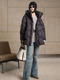 Advanced Sense Down Jacket Female 2024 Winter Thick Puff Feeling Hooded Loose White Duck Velvet Big Bread Coat-Outfit