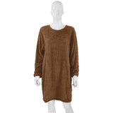Autumn / Winter Ebaywish Fashionable Women's Dress With Long Sleeves, Round Neck And Loose Plush Dress-Outfit