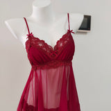 Fongt Women's Autumn And Winter New Thin Sexy Pajamas Transparent Mesh Wedding Bride With Sexy Ajamas Lace Tidive Kit