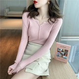Fongt Sweater Women's Autumn And Winter Under The Bottom Shirt V Collar 2024 New Burst Long-Sleeved Black Tight