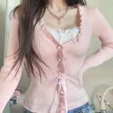 Aesthetic Fake Two Pieces Coquette Knitted Cardigan-Outfit
