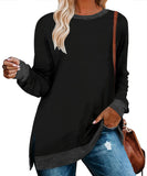 / Winter 2023 New Round Collar Color Open Fork Top Loose Head T-Shirt And Long Sleeves-Outfit
