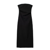 New Spring Style Midi Fold Decoration Forked Design Breast Dress 2698707-Outfit