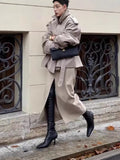 Fongt Women's Loose Casual Collar Tie Medium Long-Term Wind Coat