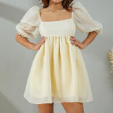 Puff Sleeve Tulle Mini Dress-Outfit