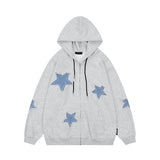 Fongt Star Paste Cloth Hoodie Autumn Loose Casual Couple Cardigan Coat-Outfit