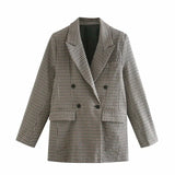 2021 New Women Fashion Autumn Plaid Suit Work Office Lady Suit Slim Double Breasted Casual Female Blazer