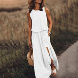 Fongt Summer New Women's Rounded Sleeveless Dress Open Multi-Colored Long