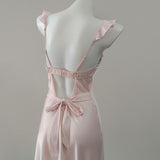 Fongt Sexy Pyjamas Women's Simulation Silk Summer Slings Long Dress Pure Wind Ice Silk Pajamas With Bra