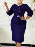 Fongt New Elegant Elastic Body Repair Collared High-Waisted Temperament With Hips Solid-Colored Dress