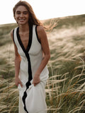 Fongt Sleeveless Single-Broced Knit Dress Tight Mid-Dressed Open-Shirt Sexy Summer Dress