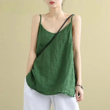 Women's Tank Top Loose Cotton Linen Spaghetti Strap Camis Solid V Neck Casual Fashion Black Summer Tops Vintage