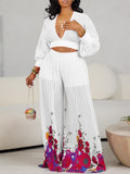Fongt Neck Chiffon Lantern Sleeve Top Presses Two-Piece Set
