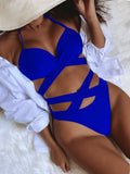 Fongt Outer Single Bikini Solid Color Sexy Female Split Swimsuit High Waist Strap Swimsuit B546K-Outfit