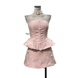 Vietnamese Niche Design With Fish Bone Thoracic + Bow Half Skirt Set Gentle Dating