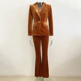 Fongt And Winter 2025 New Women's Professional Fashion A Buckle Gold Velvet Suit Jacket + Horn Pants Set Two Sets