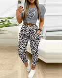 Fongt Women's Two Sets Of Short-Sleeved Commuting Print Trousers