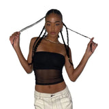 Fongt New 2024 Solid Color Sleeve Sleeveless Mesh Crop Casual Women's Top Vest-Outfit
