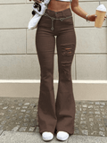 Distressed Stretch Flare Jeans-Outfit