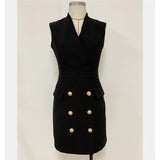 QUALITY Paris Fashion 2022 Runway Designer Dress Women's Sleeveless V-neck Double Breasted Tank