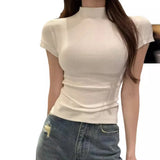 Fongt Desire Wind Half High Turtleneck Short-Sleeved T-Shirt Female 2024 Summer Slim Show Thin Bottom Shirt With Student Jacket Ins
