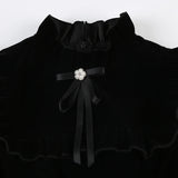 Ruffle Sleeve High Neck Velvet Black Mini Dress-Outfit