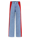 Fongt Women's New Casual Fashion High-Waisted Elastic Knitted Knitted Denim Straight