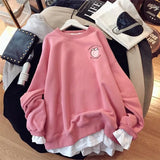Size Sweatshirts 2021 Women Korean Style Hoodies Large Loose Long Sleeved Blouse Woman Print Harajuku Pink Tops Sweat