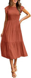 Fongt Summer Hot Women's Clothing New To Take Flying Sleeves Pure Color Folding Short-Sleeved Dress Women