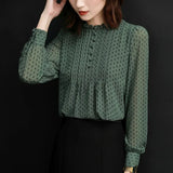Autumn Style Chiffon Blouses Women Shirts Lady Casual Long Sleeve O-Neck Polka Dot Printed Chiffon Blusas Mujer