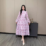 Long-Sleeved Broken Flower Dress-Outfit