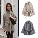 Fongt Women's 2025 New Fashion Temperament Double-Necked Belt Soft Coat