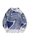 Men's Crew Neck Geometric Jacquard Knit Sweater-Outfit