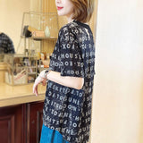 Letter Printed Casual T-shirt Short Sleeve Summer V-Neck Spliced Female Clothing Commute Shirring Drawstring Pullovers-Outfit