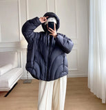 90 White Duck Velvet Jiangnan Cape With Thick Bread Down Jacket Female 2024 Winter Short Hooded Cocoon Type Puff Coat-Outfit