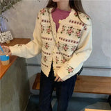 Floral Jacquard Knitted Cardigan-Outfit